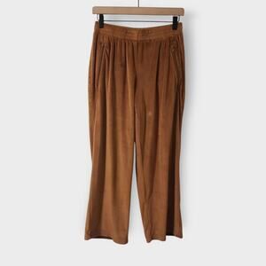SKIMS Velour Wide Leg Cropped Pull On Pants Brown Small High Rise Lounge Casual